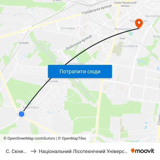 С. Скнилів to Національний Лісотехнічний Університет map
