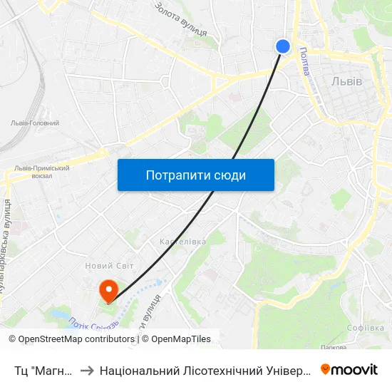 Тц "Магнус" to Національний Лісотехнічний Університет map