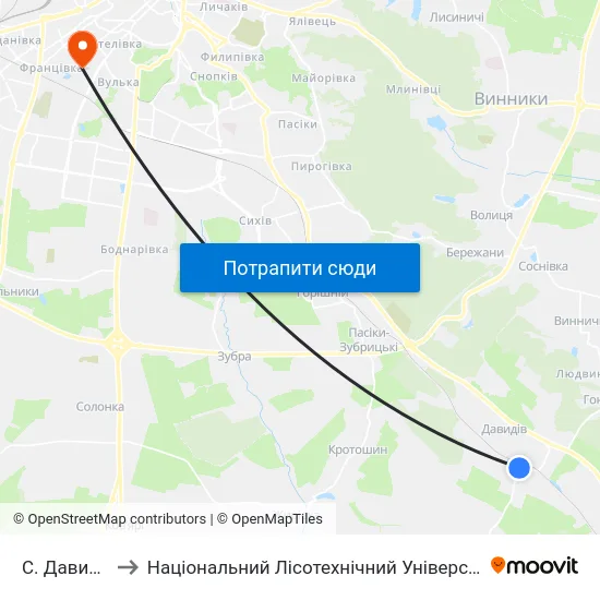 С. Давидів to Національний Лісотехнічний Університет map