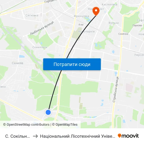С. Сокільники to Національний Лісотехнічний Університет map
