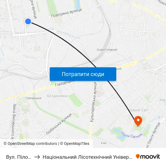 Вул. Пілотів to Національний Лісотехнічний Університет map