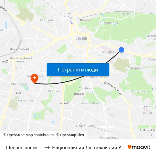 Шевченківський Гай to Національний Лісотехнічний Університет map