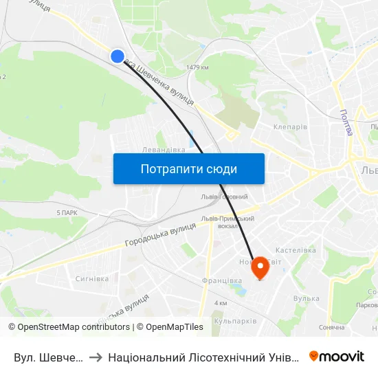 Вул. Шевченка to Національний Лісотехнічний Університет map