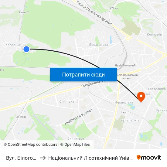 Вул. Білогорща to Національний Лісотехнічний Університет map