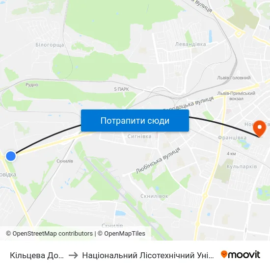 Кільцева Дорога to Національний Лісотехнічний Університет map