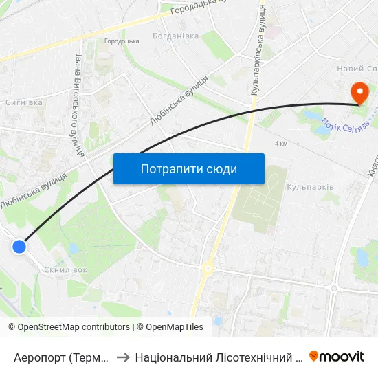 Аеропорт (Термінал "А") to Національний Лісотехнічний Університет map