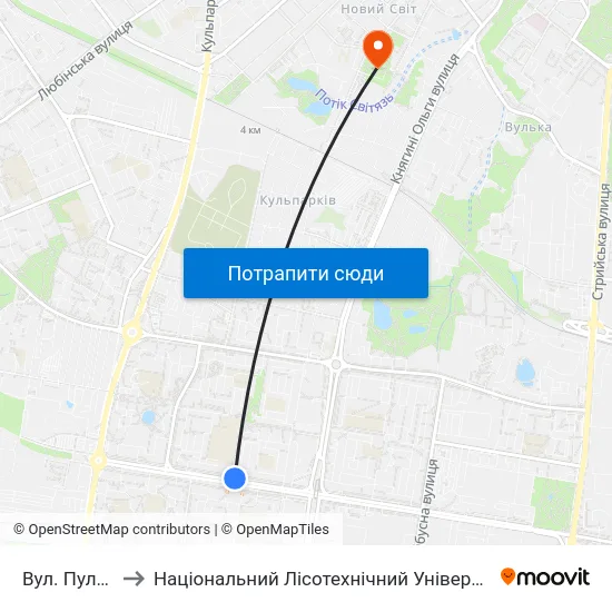 Вул. Пулюя to Національний Лісотехнічний Університет map