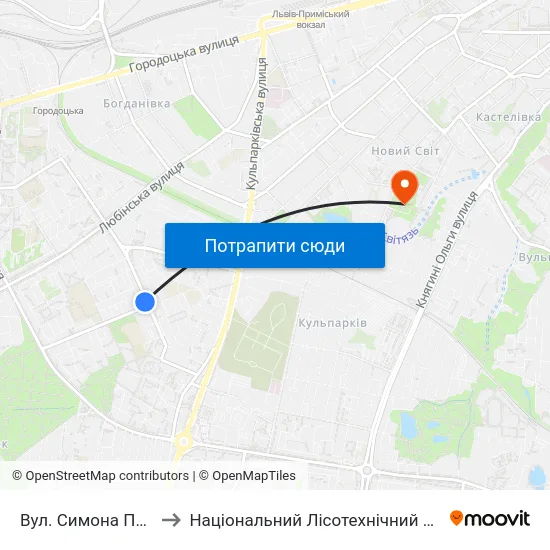 Вул. Симона Петлюри to Національний Лісотехнічний Університет map