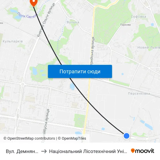 Вул. Демнянська to Національний Лісотехнічний Університет map