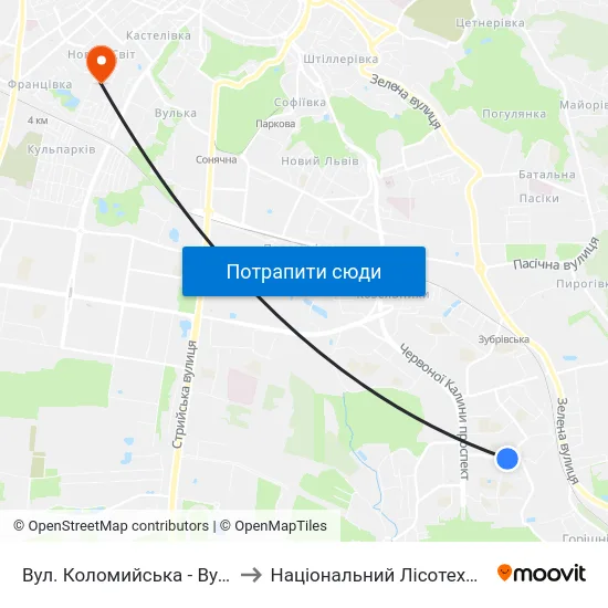 Вул. Коломийська - Вул. Трильовського to Національний Лісотехнічний Університет map
