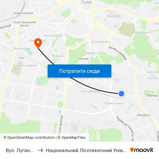 Вул. Луганська to Національний Лісотехнічний Університет map