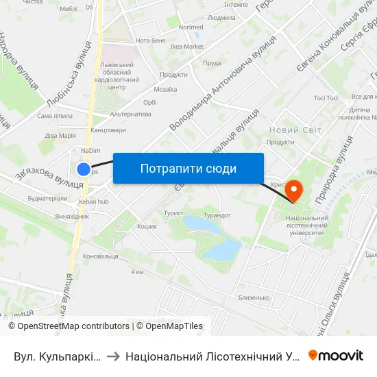 Вул. Кульпарківська to Національний Лісотехнічний Університет map