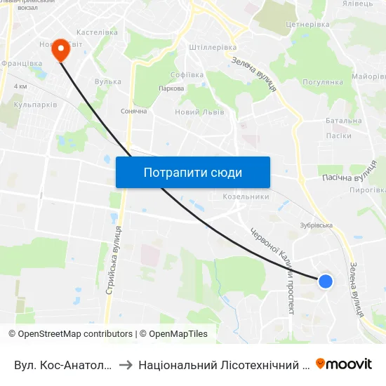 Вул. Кос-Анатольського to Національний Лісотехнічний Університет map