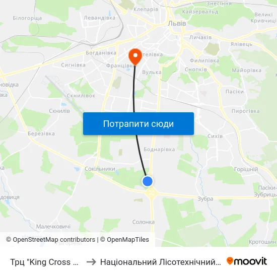 Трц "King Cross Leopolis" to Національний Лісотехнічний Університет map