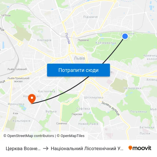 Церква Вознесіння to Національний Лісотехнічний Університет map