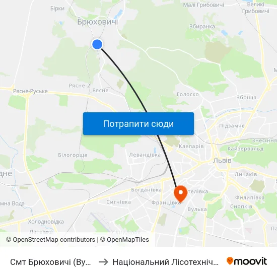 Смт Брюховичі (Вул. Смолиста) to Національний Лісотехнічний Університет map