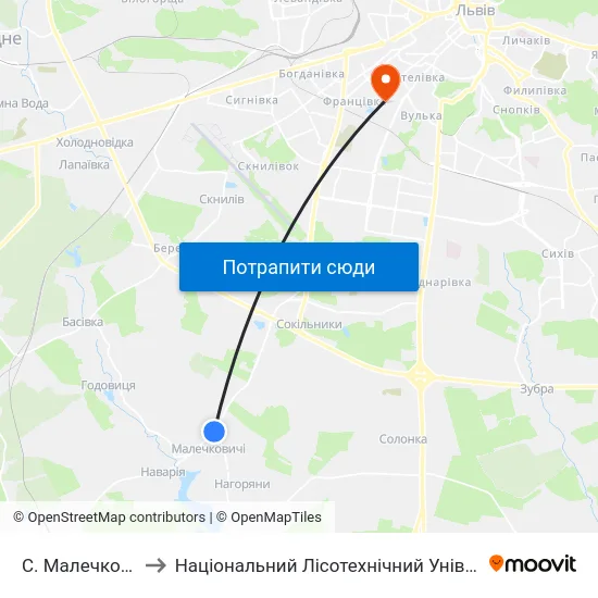 С. Малечковичі to Національний Лісотехнічний Університет map