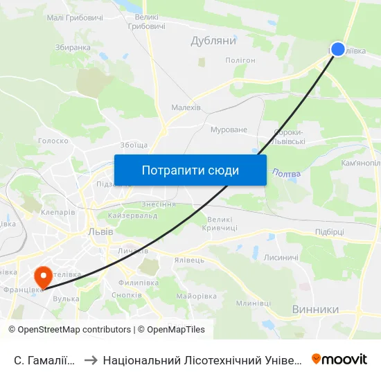С. Гамаліївка to Національний Лісотехнічний Університет map