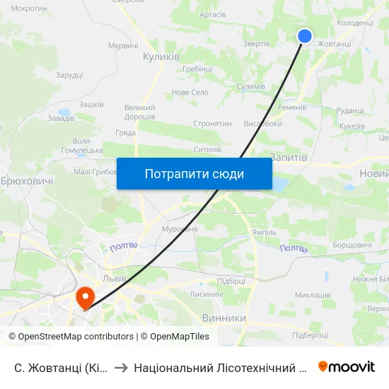 С. Жовтанці (Кінцева) to Національний Лісотехнічний Університет map