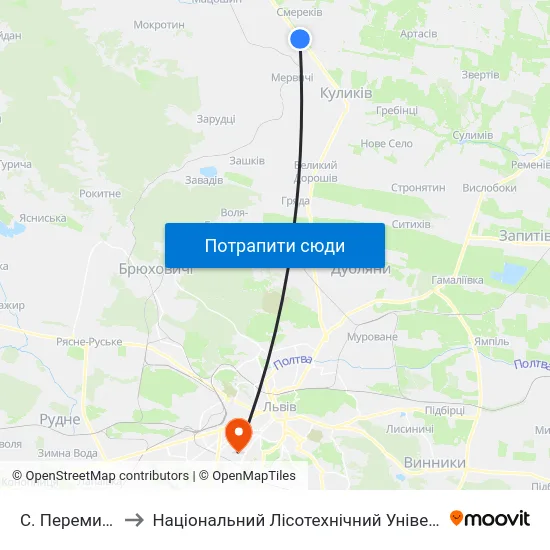 С. Перемивки to Національний Лісотехнічний Університет map