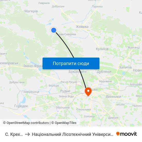 С. Крехів to Національний Лісотехнічний Університет map