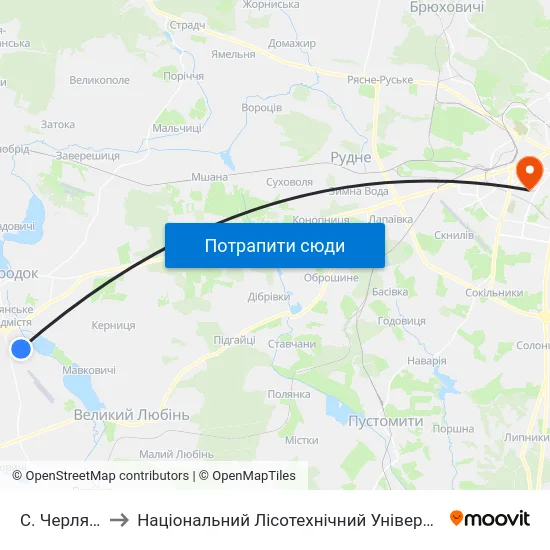 С. Черляни to Національний Лісотехнічний Університет map