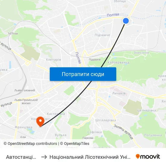 Автостанція №2 to Національний Лісотехнічний Університет map