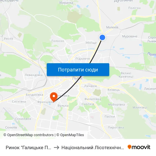 Ринок "Галицьке Перехрестя" to Національний Лісотехнічний Університет map