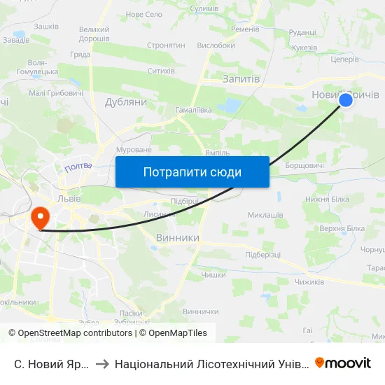С. Новий Яричів to Національний Лісотехнічний Університет map