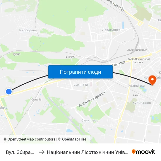 Вул. Збиральна to Національний Лісотехнічний Університет map