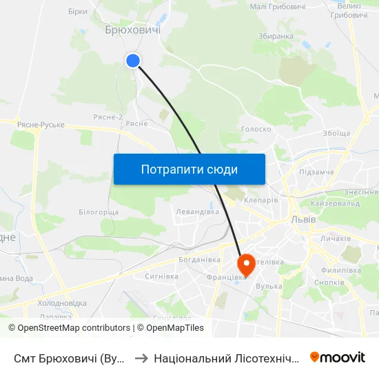 Смт Брюховичі (Вул. Смолиста) to Національний Лісотехнічний Університет map