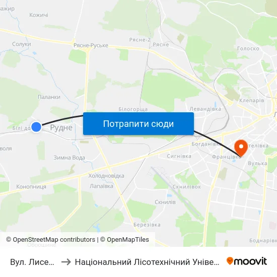Вул. Лисенка to Національний Лісотехнічний Університет map