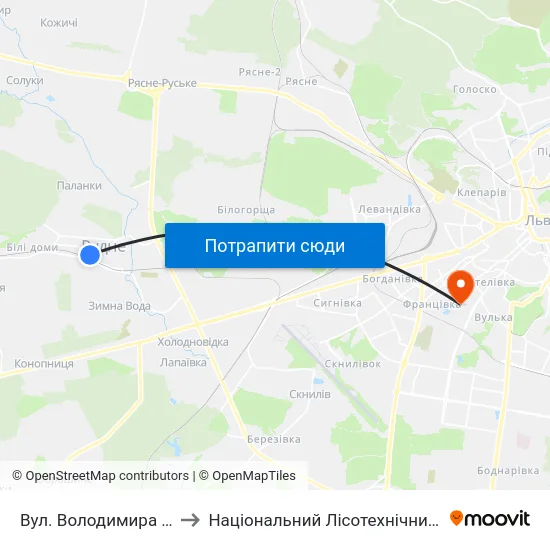 Вул. Володимира Великого to Національний Лісотехнічний Університет map