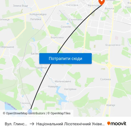 Вул. Глинська to Національний Лісотехнічний Університет map