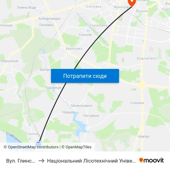 Вул. Глинська to Національний Лісотехнічний Університет map