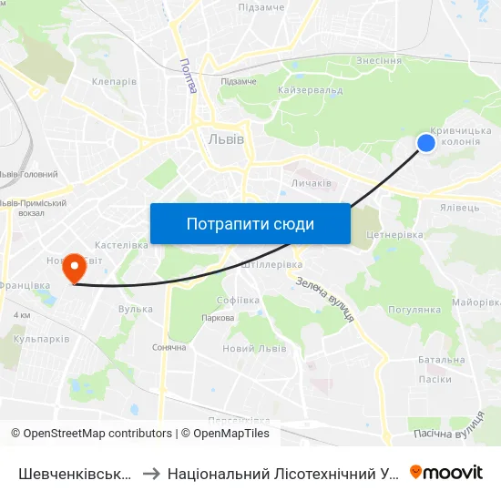 Шевченківський Гай to Національний Лісотехнічний Університет map
