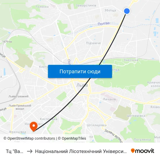 Тц "Вам" to Національний Лісотехнічний Університет map