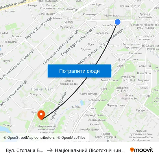 Вул. Степана Бандери to Національний Лісотехнічний Університет map