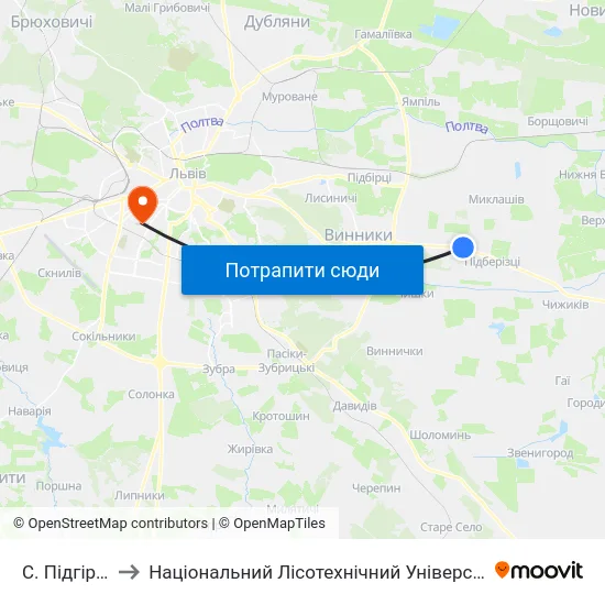 С. Підгірне to Національний Лісотехнічний Університет map