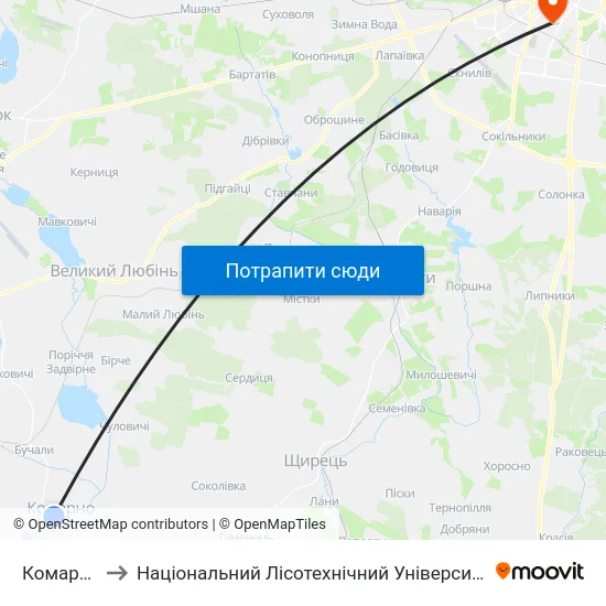 Комарно to Національний Лісотехнічний Університет map