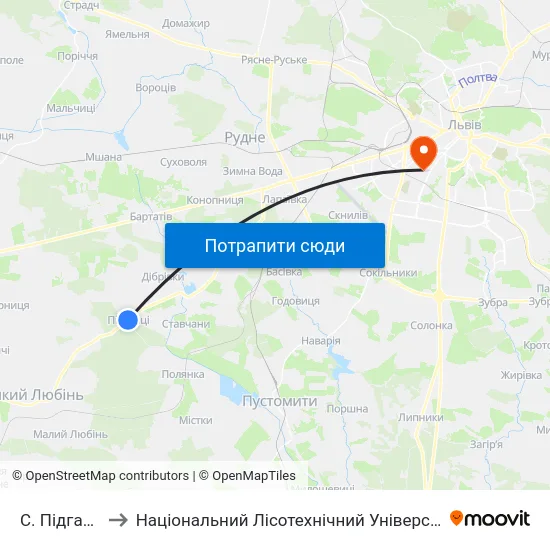 С. Підгайці to Національний Лісотехнічний Університет map