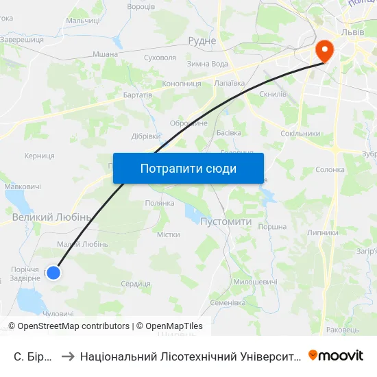 С. Бірче to Національний Лісотехнічний Університет map