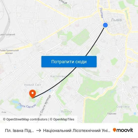 Пл. Івана Підкови to Національний Лісотехнічний Університет map