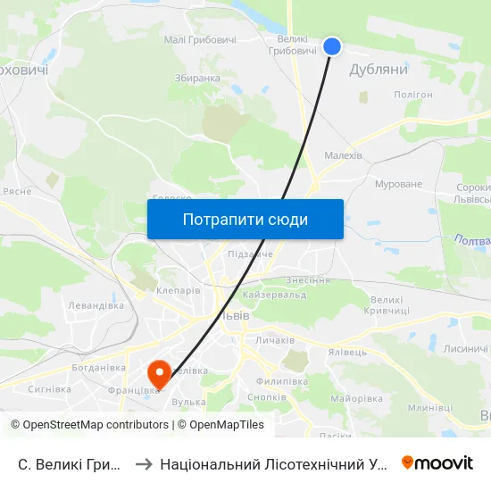 С. Великі Грибовичі to Національний Лісотехнічний Університет map