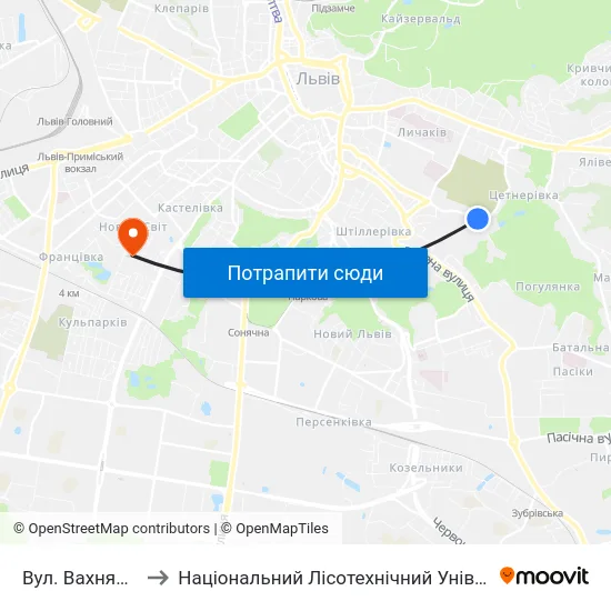 Вул. Вахнянина to Національний Лісотехнічний Університет map