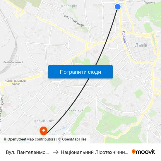 Вул. Пантелеймона Куліша to Національний Лісотехнічний Університет map