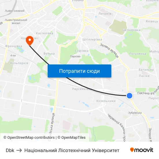 Dbk to Національний Лісотехнічний Університет map
