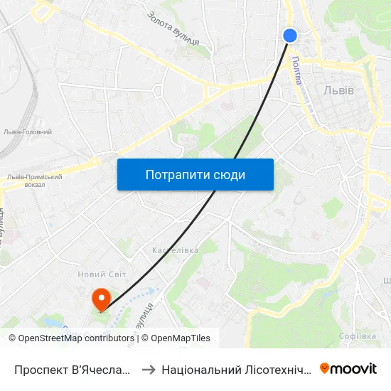 Проспект В’Ячеслава Чорновола to Національний Лісотехнічний Університет map