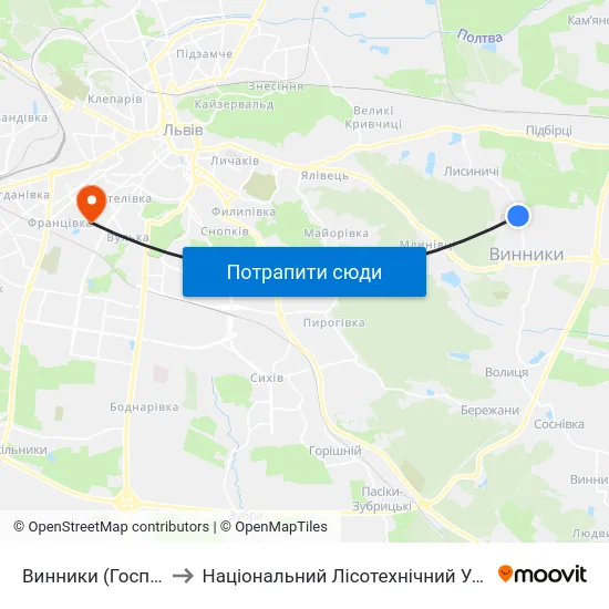 Винники (Госпіталь) to Національний Лісотехнічний Університет map