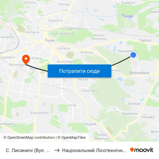 С. Лисиничі (Вул. Полуботка) to Національний Лісотехнічний Університет map